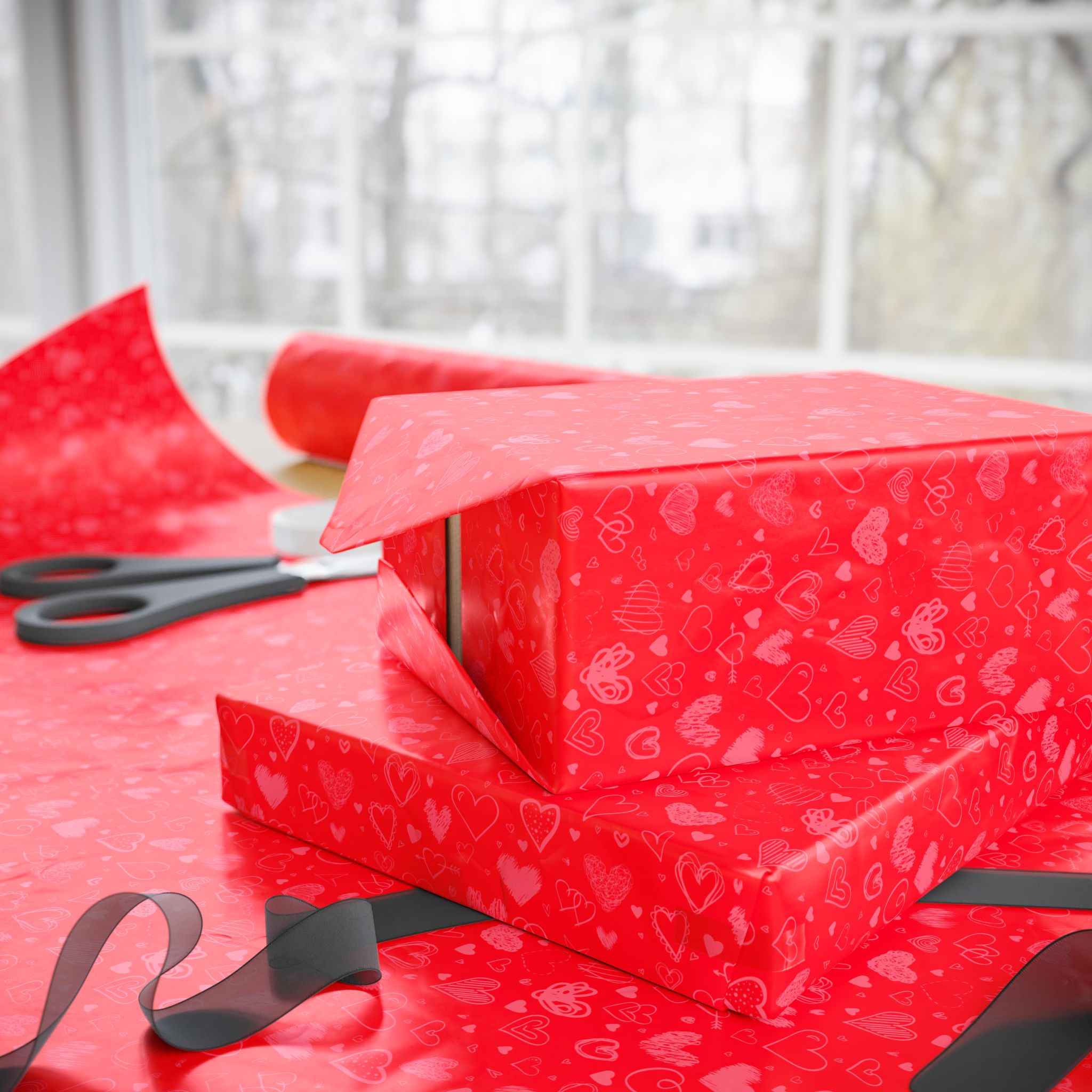 Valentine's Day Doodle Hearts Wrapping Paper | Holiday Gift Wrapping Paper Roll