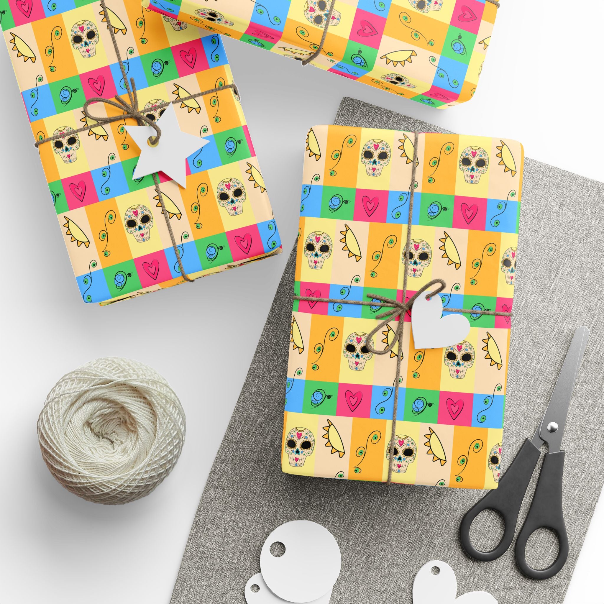Day of the Dead Checkerboard Skulls Wrapping Paper | Holiday Gift Wrapping Paper Roll