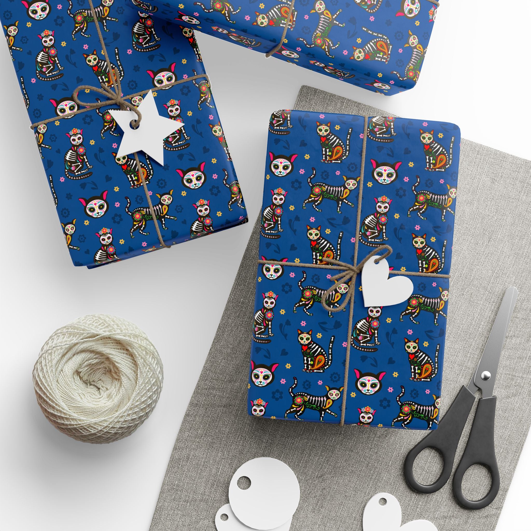 Day of the Dead Calavera Cats Wrapping Paper | Holiday Gift Wrapping Paper Roll