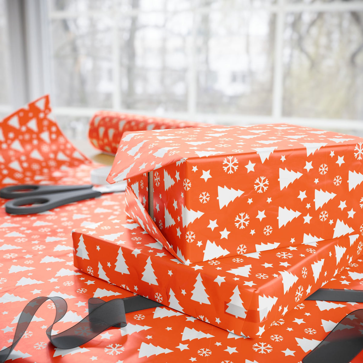 Christmas Orange Spruce Wrapping Paper | Holiday Gift Wrapping Paper Roll