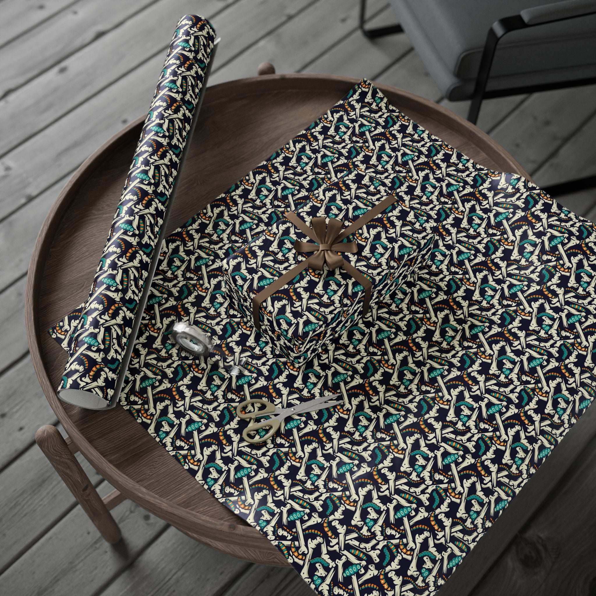 Halloween Caterpillar Bones Wrapping Paper | Holiday Gift Wrapping Paper Roll