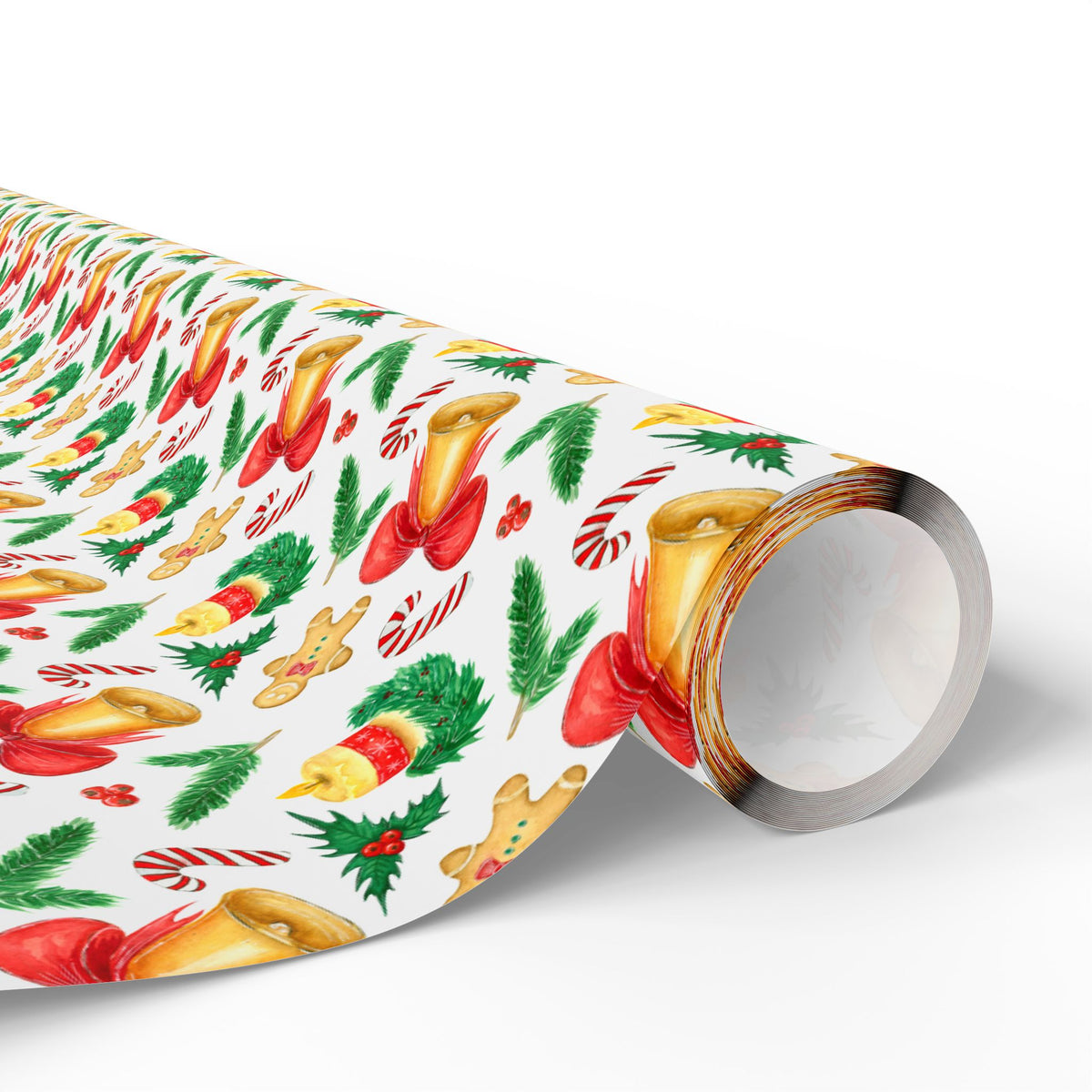 Christmas Watercolor Bells Wrapping Paper | Holiday Gift Wrapping Paper Roll