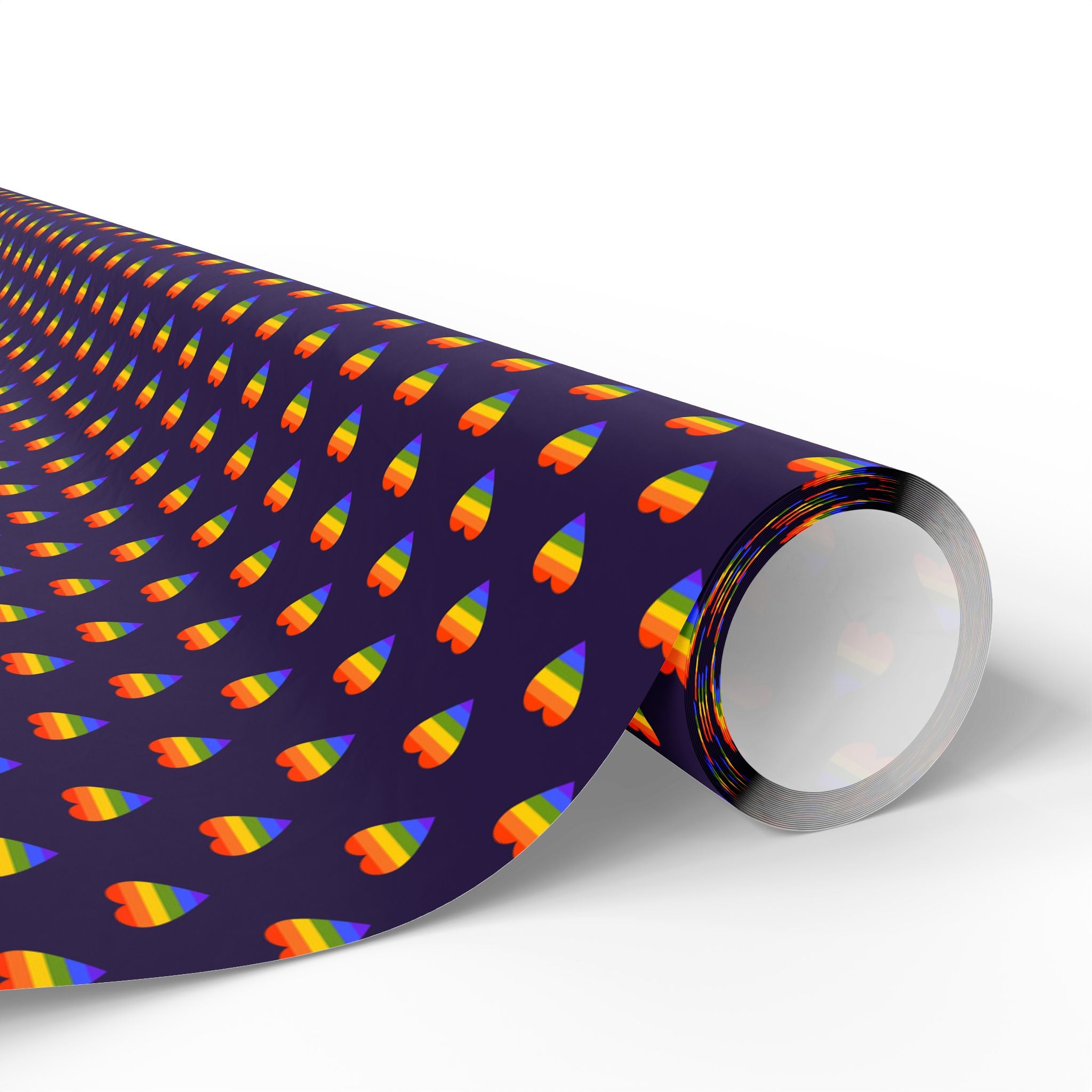 Pride Rainbow Hearts on Purple Wrapping Paper Design | Holiday Gift Wrapping Paper Roll