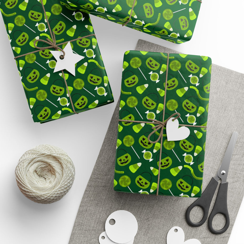 Halloween Green Candy Wrapping Paper | Holiday Gift Wrapping Paper Roll