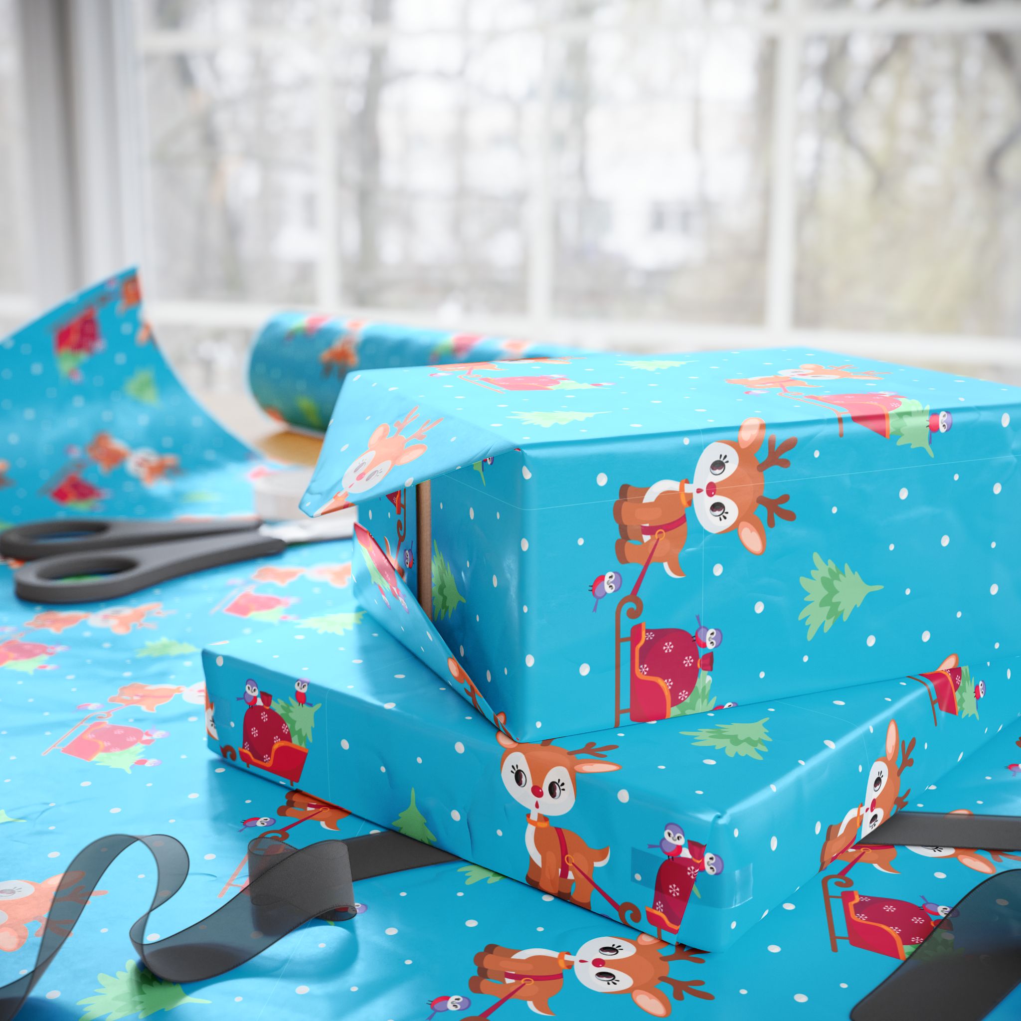 Christmas Baby Rudolph Wrapping Paper | Holiday Gift Wrapping Paper Roll