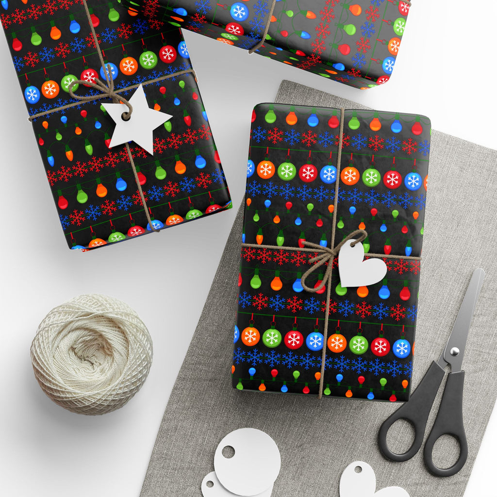 Christmas Ugly Lights Black Wrapping Paper | Holiday Gift Wrapping Paper Roll
