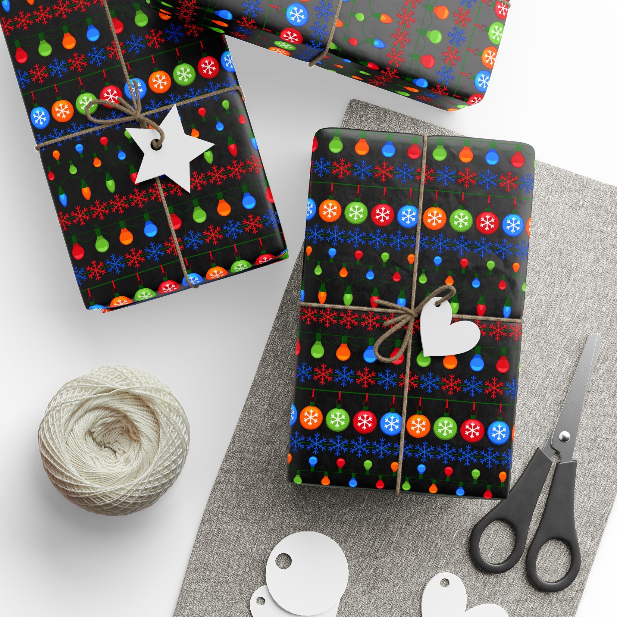 Christmas Ugly Lights Black Wrapping Paper | Holiday Gift Wrapping Paper Roll