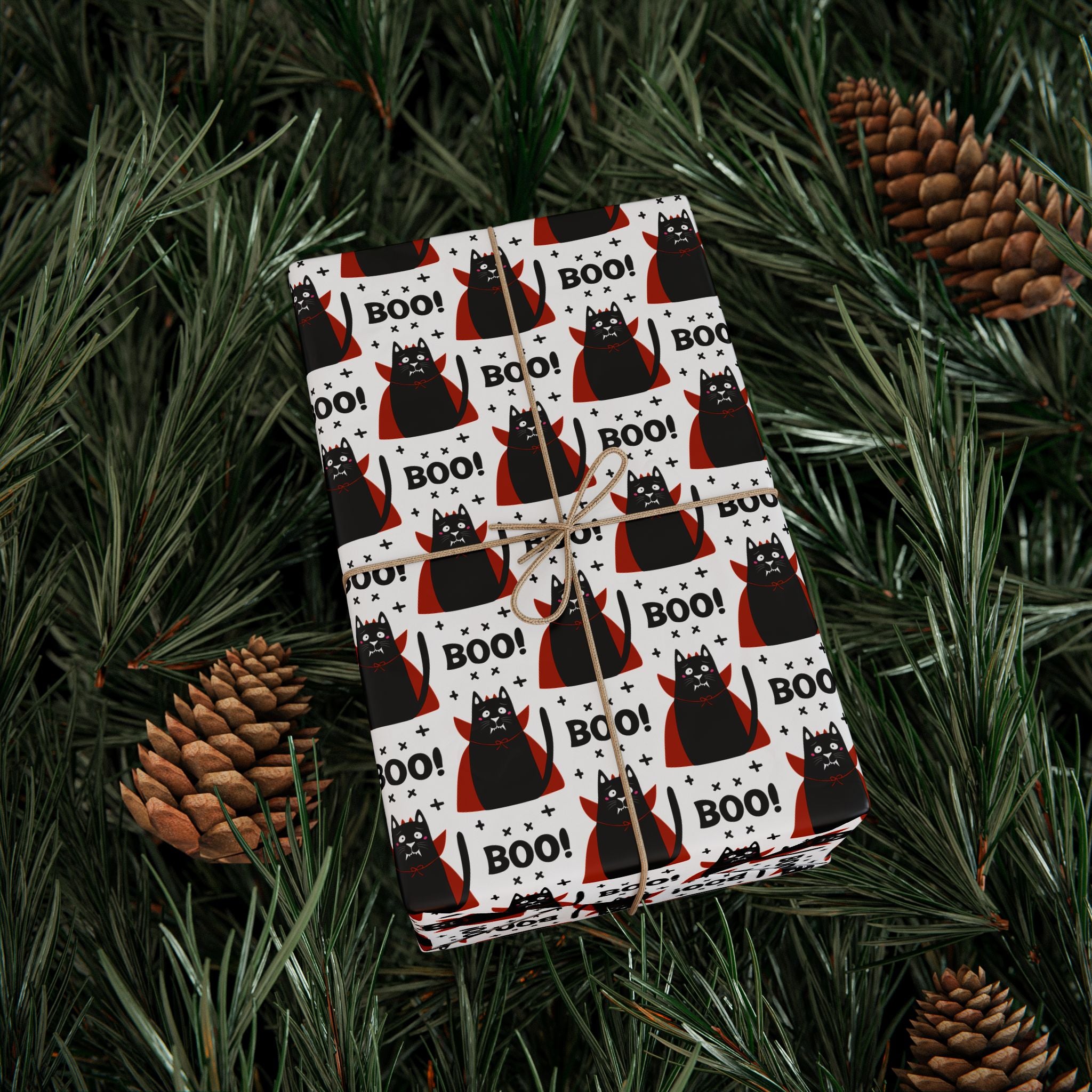 Halloween Vampire Cat Wrapping Paper | Holiday Gift Wrapping Paper Roll