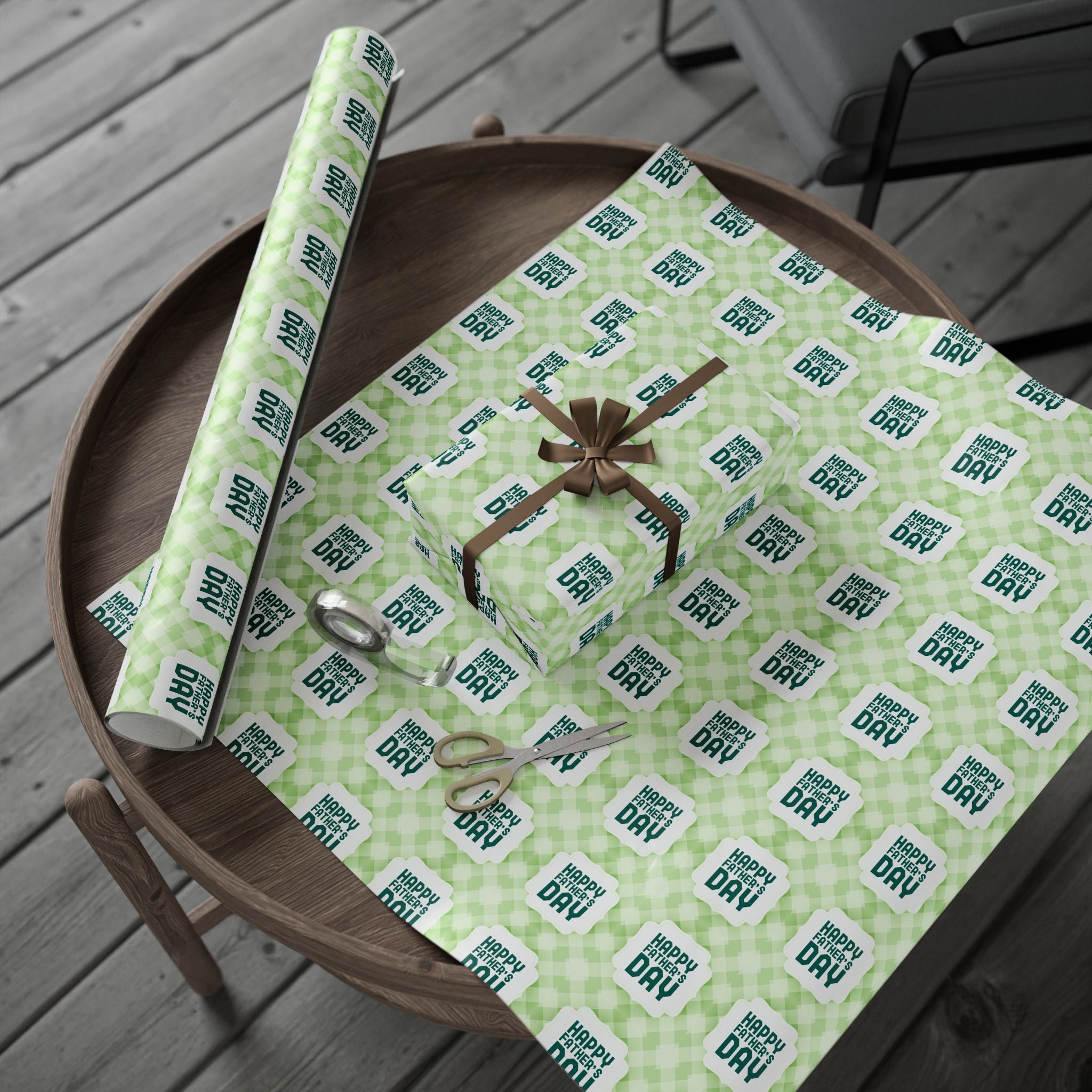 Father's Day Green Tartan Wrapping Paper - Holiday Gift Wrapping Paper Roll