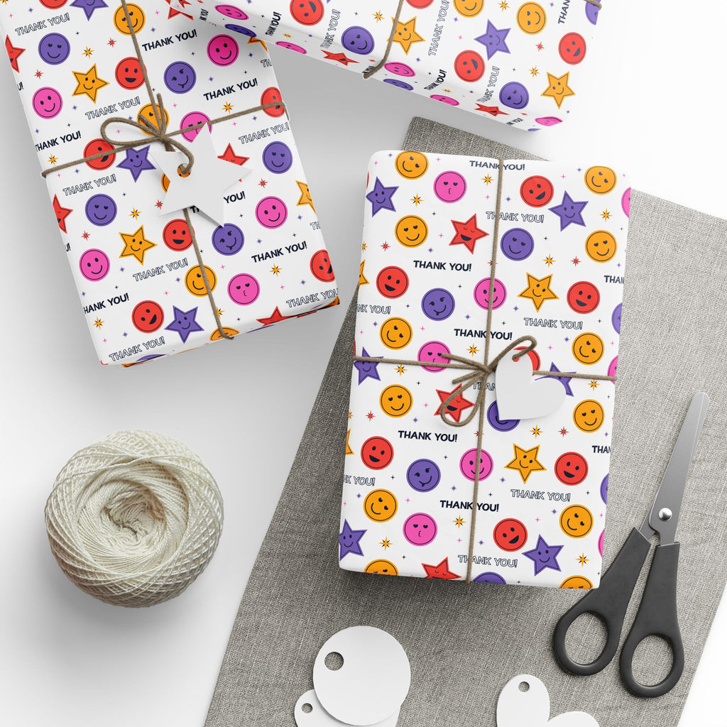 Thank You Smiling Stars Wrapping Paper Design | Holiday Gift Wrapping Paper Roll
