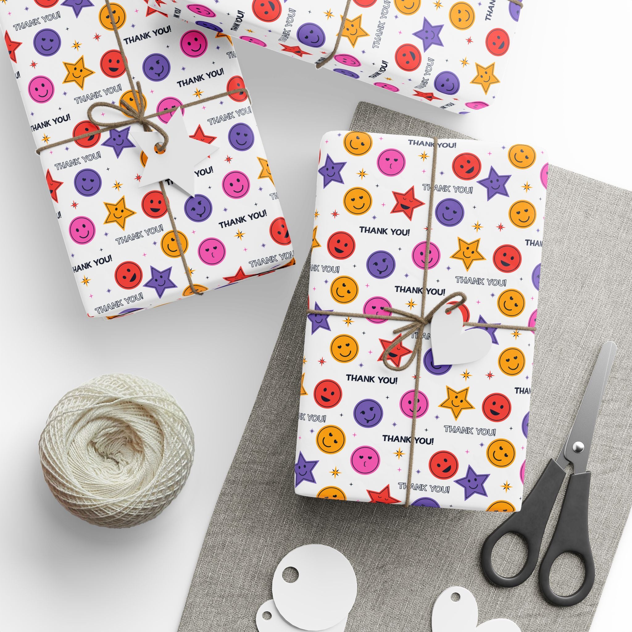Thank You Smiling Stars Wrapping Paper Design | Holiday Gift Wrapping Paper Roll