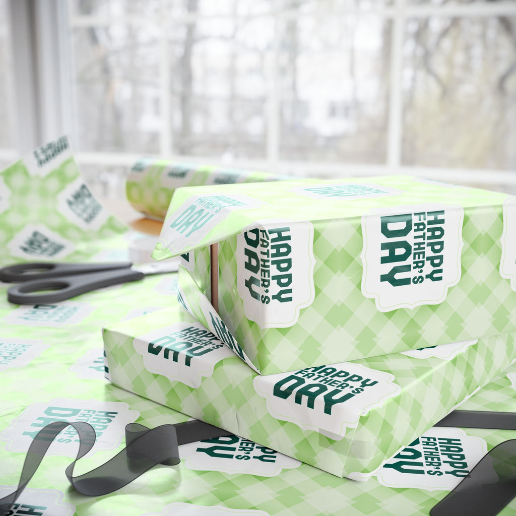 Father's Day Green Tartan Wrapping Paper - Holiday Gift Wrapping Paper Roll