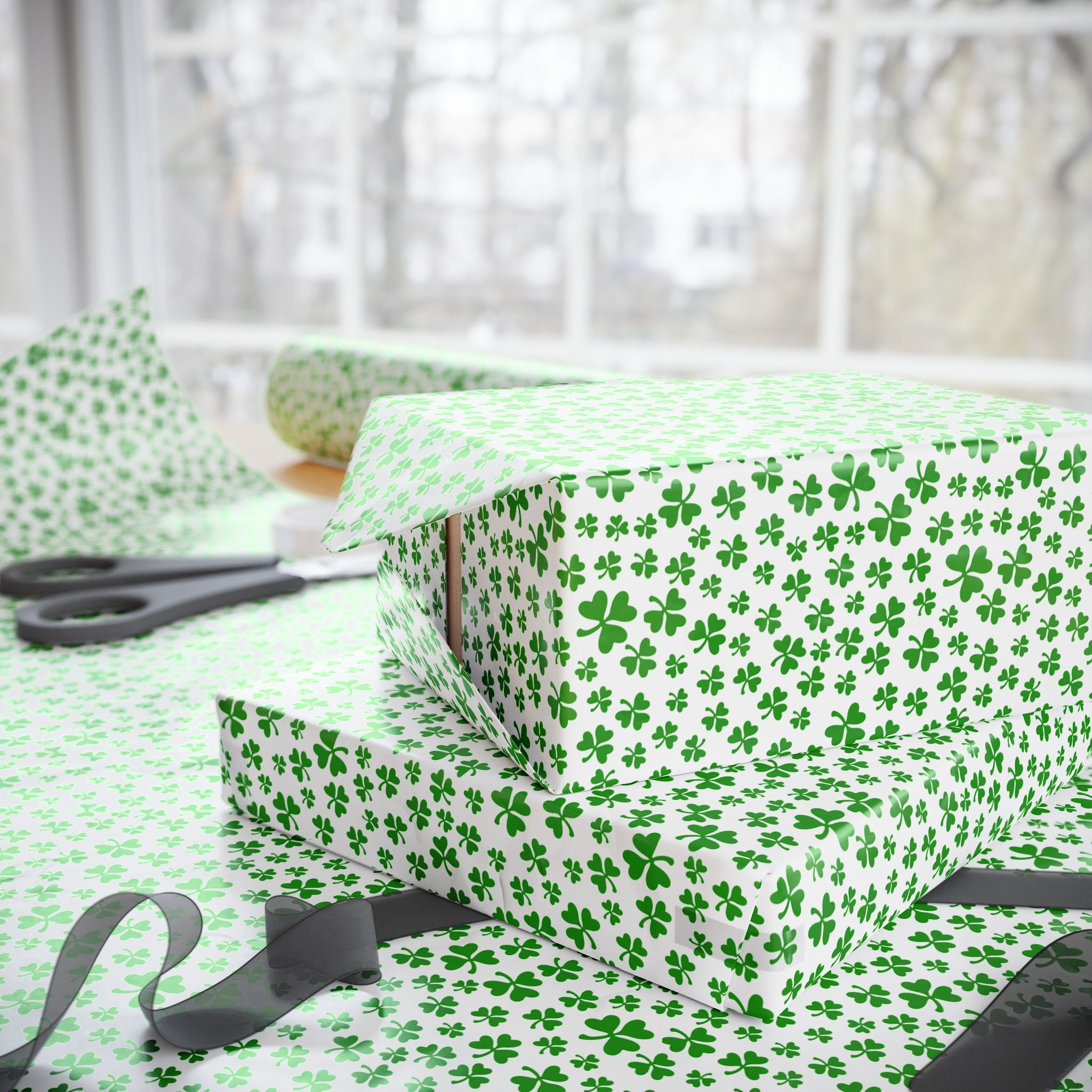 St Patrick's Day Clover on White Wrapping Paper | Holiday Gift Wrapping Paper Roll