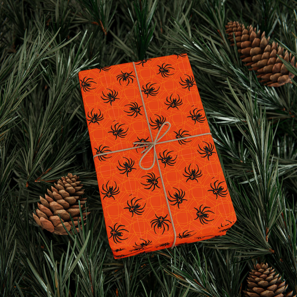 Halloween Orange Spiderwebs Wrapping Paper | Holiday Gift Wrapping Paper
