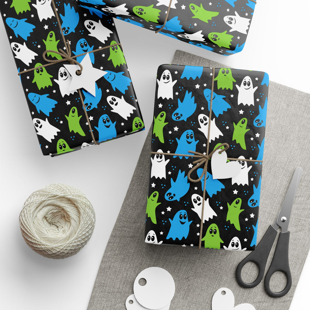 Halloween Colorful Ghosts Wrapping Paper | Holiday Gift Wrapping Paper Roll