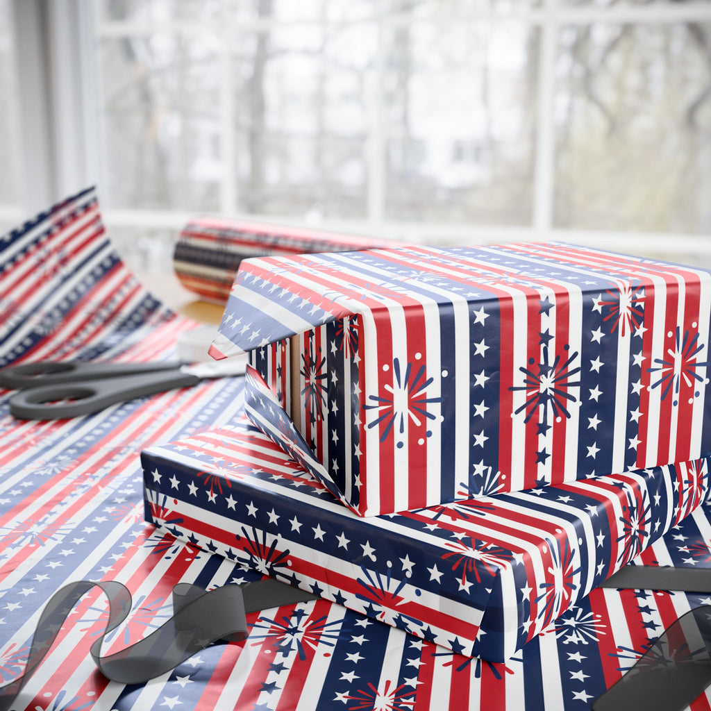 4th of July Horizontal Fireworks Wrapping Paper | Holiday Gift Wrapping Paper