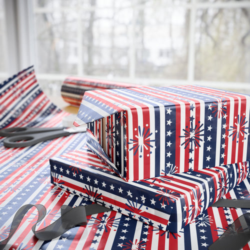 4th of July Horizontal Fireworks Wrapping Paper | Holiday Gift Wrapping Paper