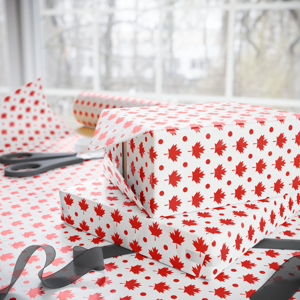 Canada Day Dotted Leaves Wrapping Paper - Holiday Gift Wrapping Paper Roll