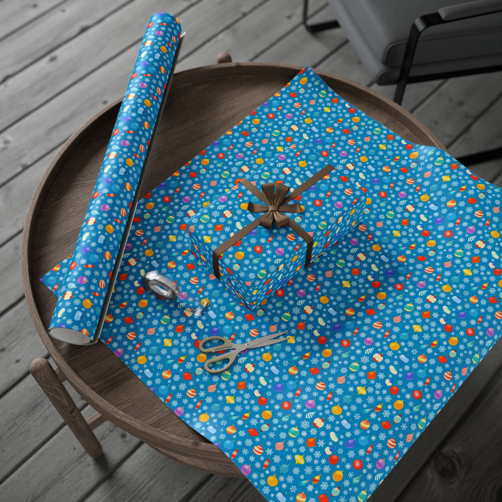 Christmas Snowy Baubles Wrapping Paper | Holiday Gift Wrapping Paper Roll
