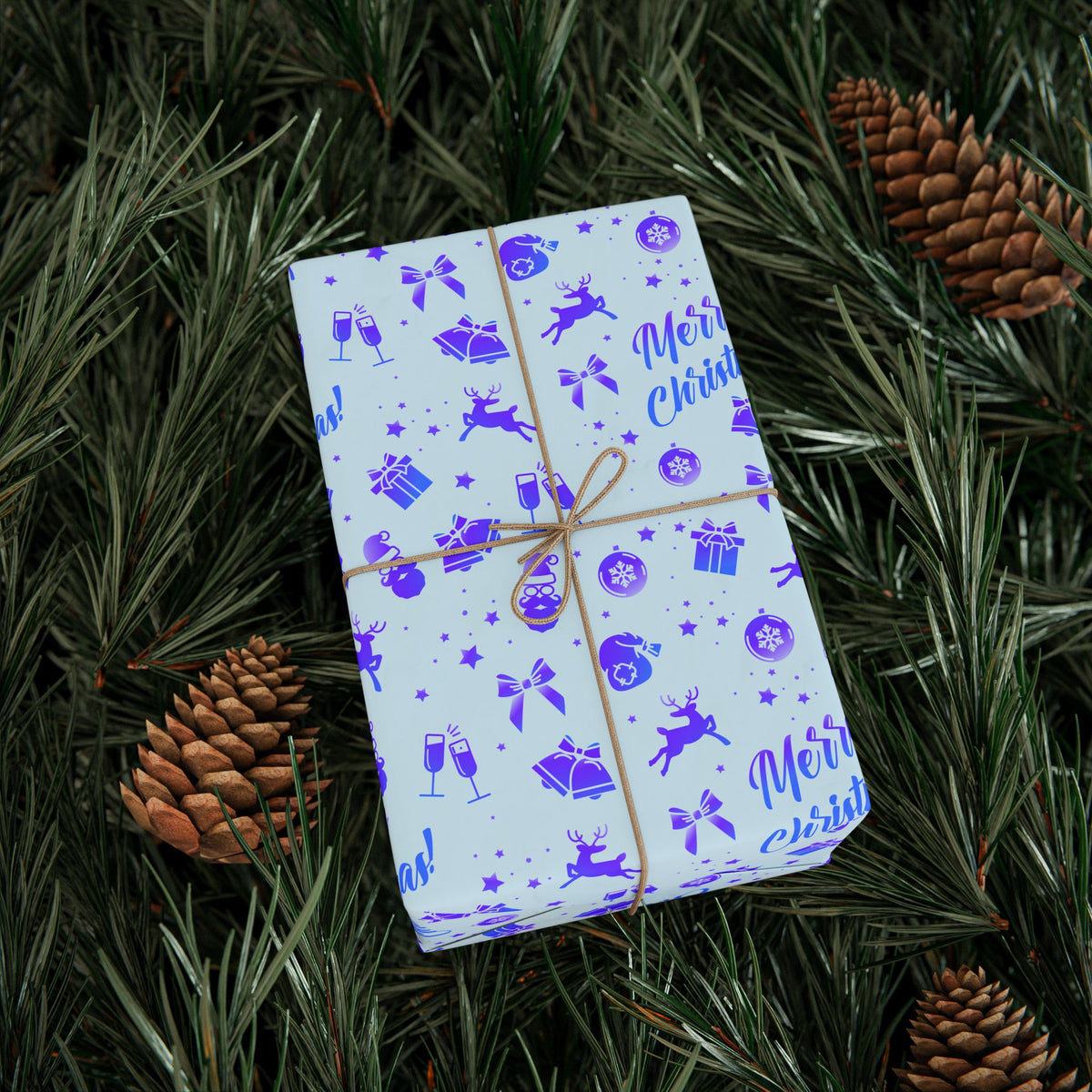 Christmas Blue on Blue Wrapping Paper | Holiday Gift Wrapping Paper