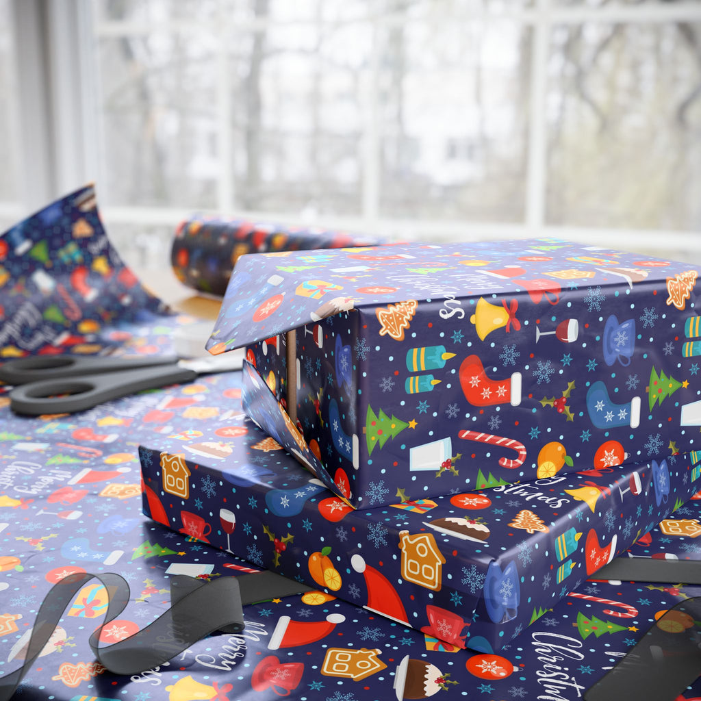 Christmas Snowflake Icons Wrapping Paper | Holiday Gift Wrapping Paper Roll