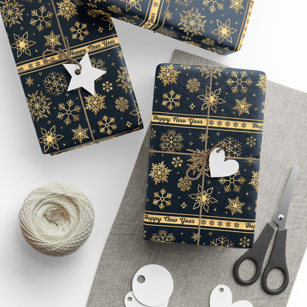 New Year's Golden Snowflakes Wrapping Paper - Holiday Gift Wrapping Paper Roll