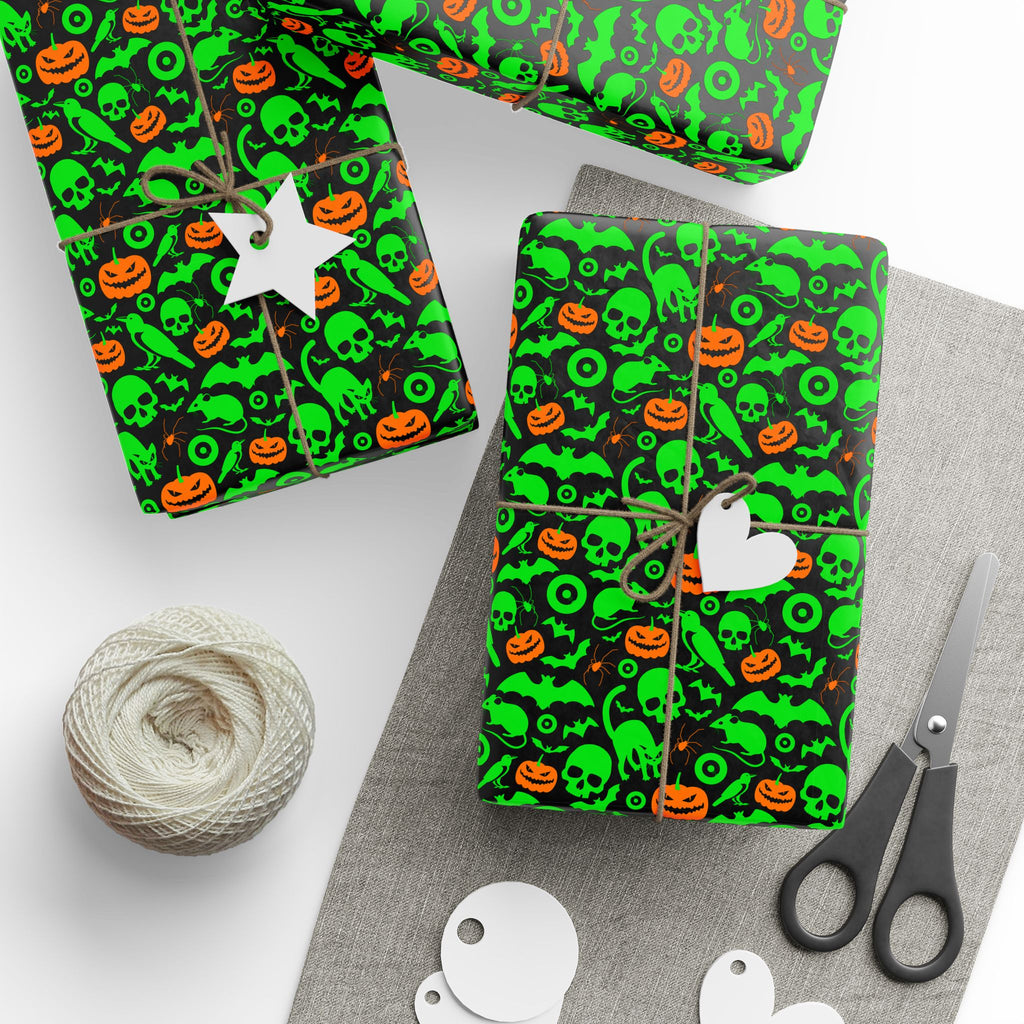 Halloween Neon Bats Wrapping Paper | Holiday Gift Wrapping Paper