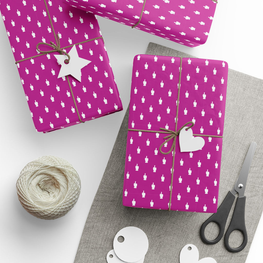 NSFW Friendly Hello Middle Finger on Hot Pink Wrapping Paper - Holiday Gift Wrapping Paper Roll
