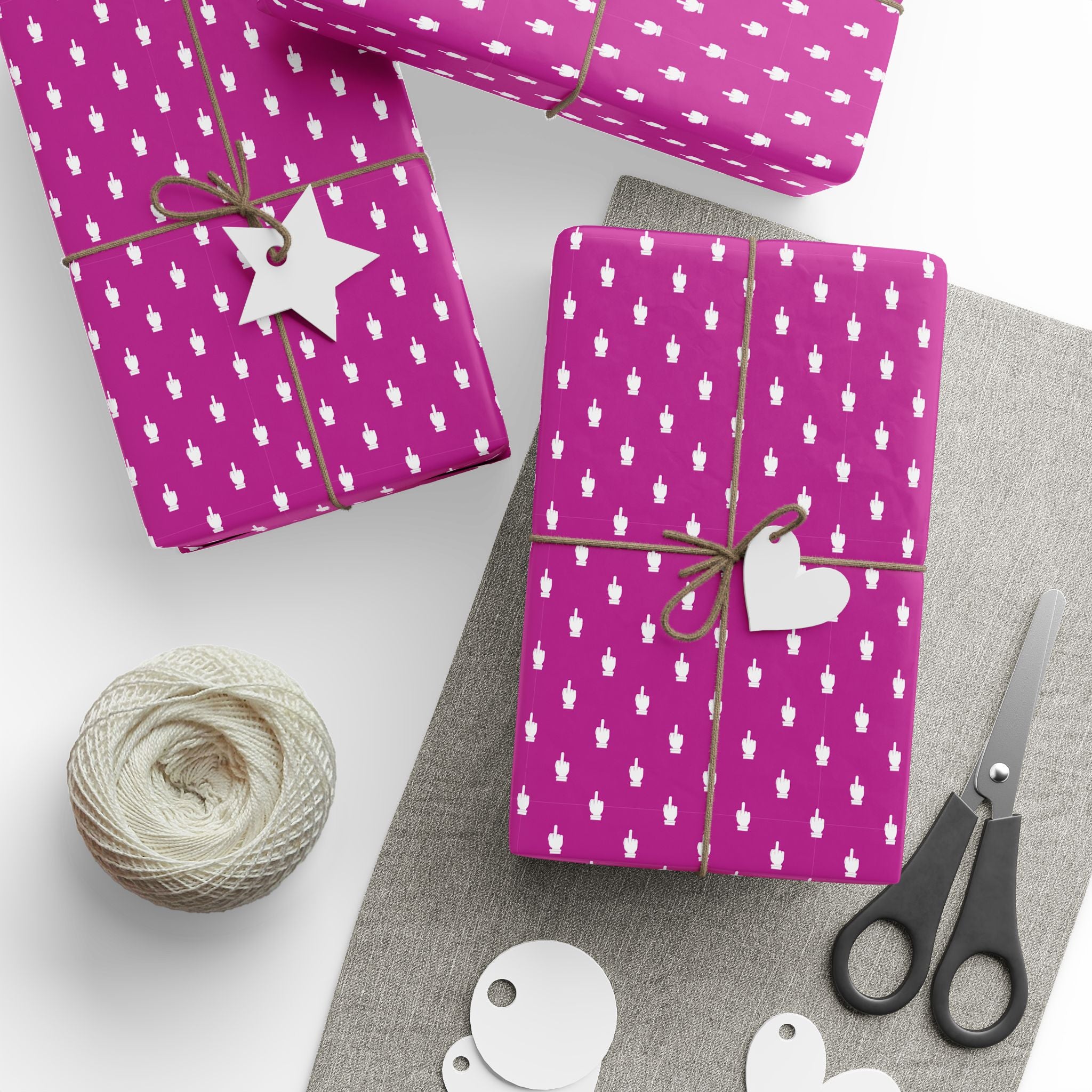 NSFW Friendly Hello Middle Finger on Hot Pink Wrapping Paper - Holiday Gift Wrapping Paper Roll