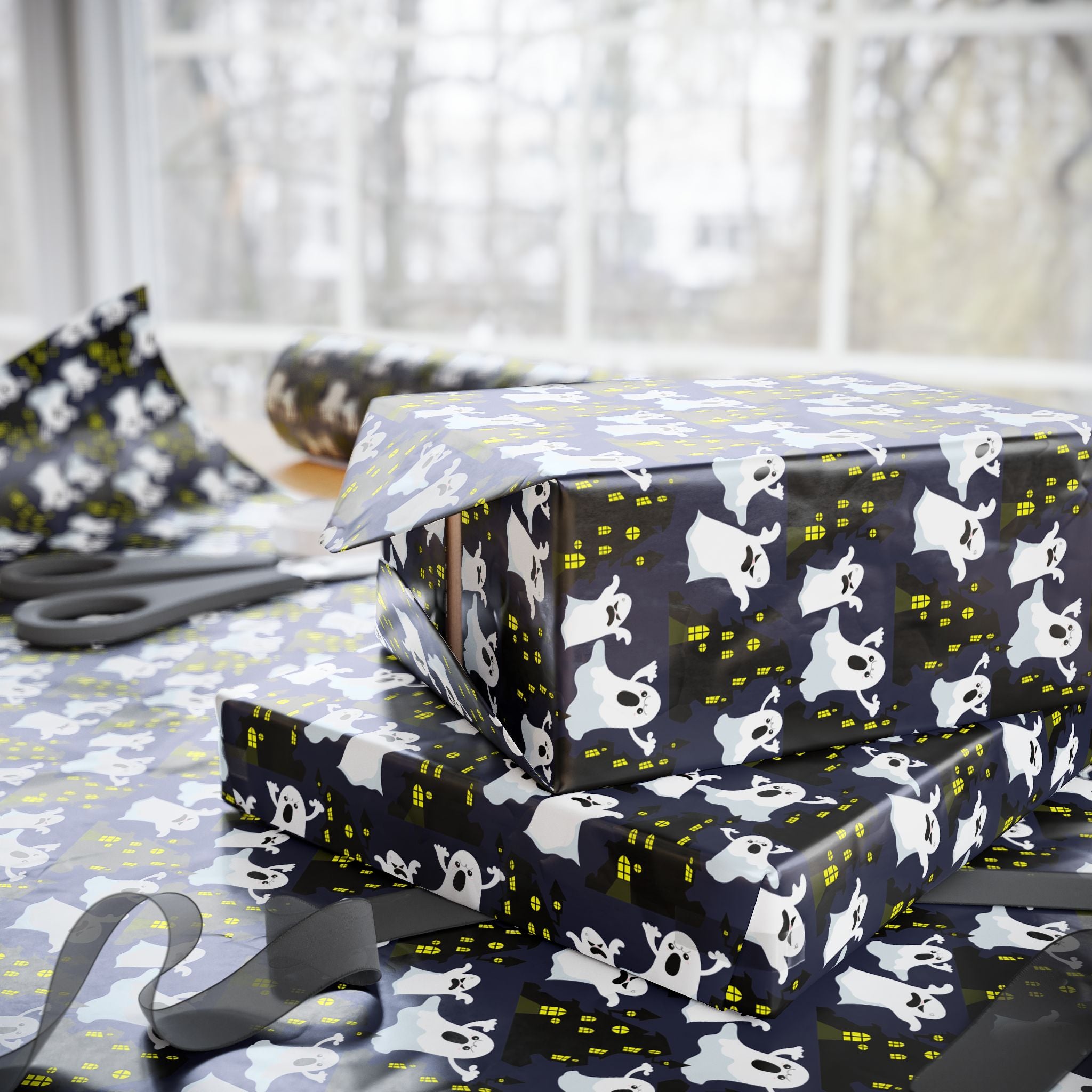 Halloween Haunted Ghost House Wrapping Paper | Holiday Gift Wrapping Paper Roll