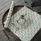 Christmas Candy Cane Holly Wrapping Paper | Holiday Gift Wrapping Paper Roll