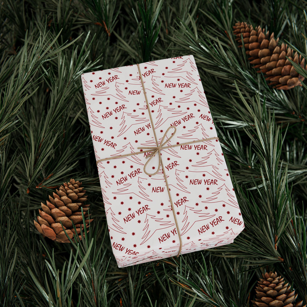 New Year's Pine Stars Wrapping Paper - Holiday Gift Wrapping Paper Roll