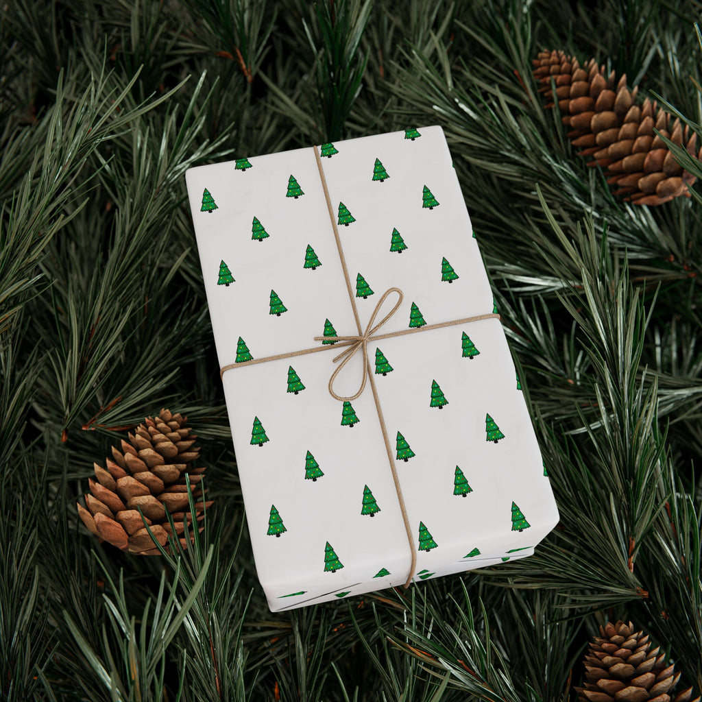 Christmas Little Green Trees Wrapping Paper | Holiday Gift Wrapping Paper Roll