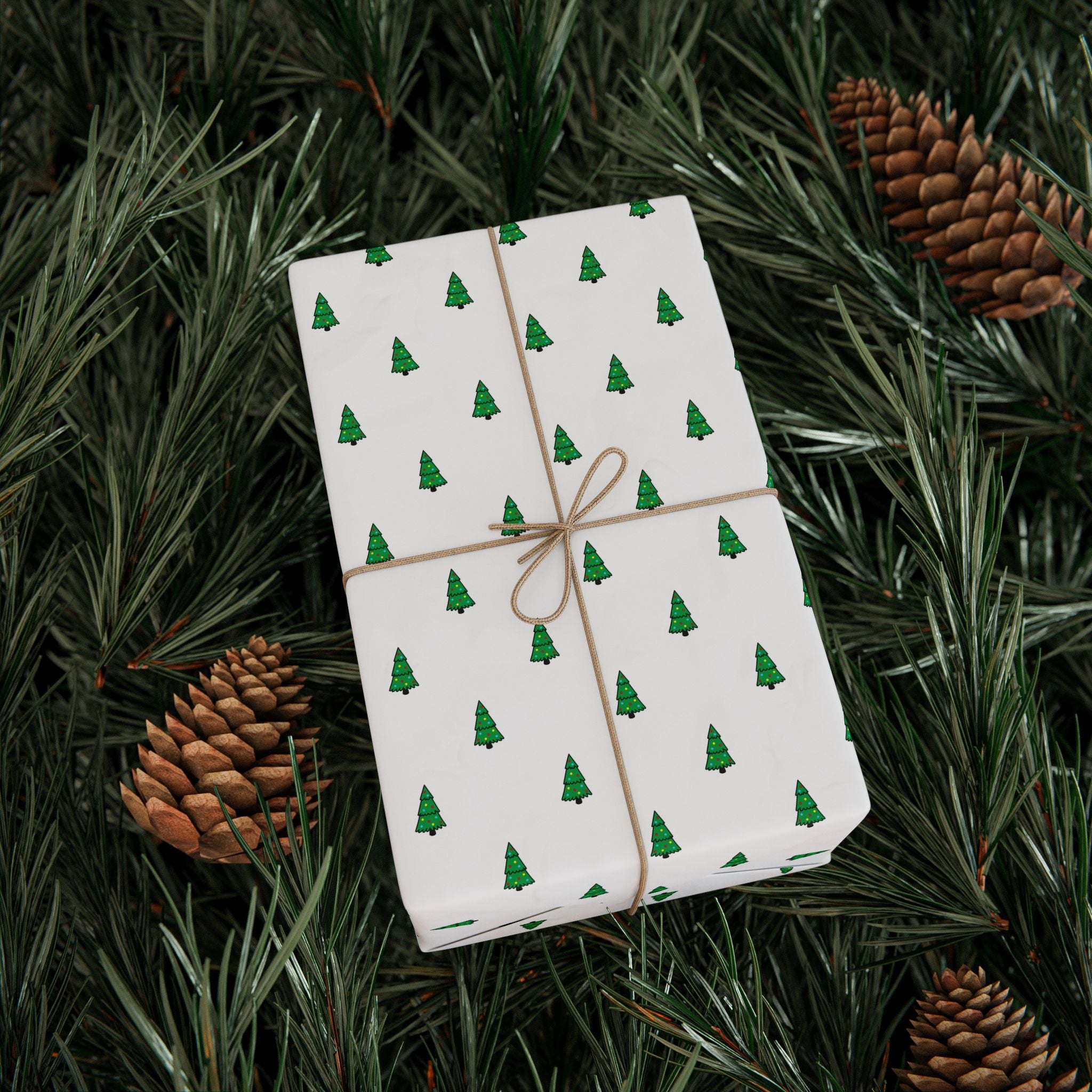 Christmas Little Green Trees Wrapping Paper | Holiday Gift Wrapping Paper Roll