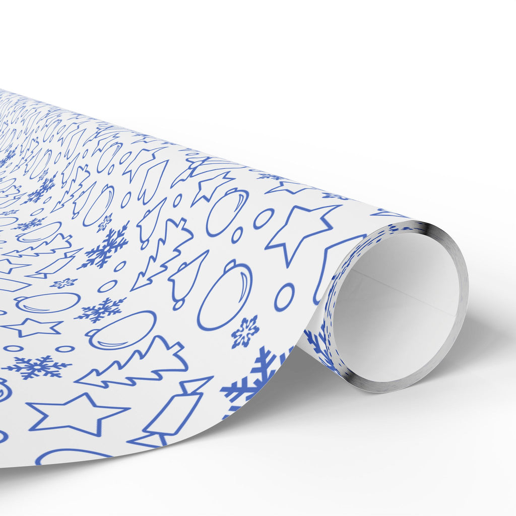 Christmas Blue Line Art Wrapping Paper | Holiday Gift Wrapping Paper