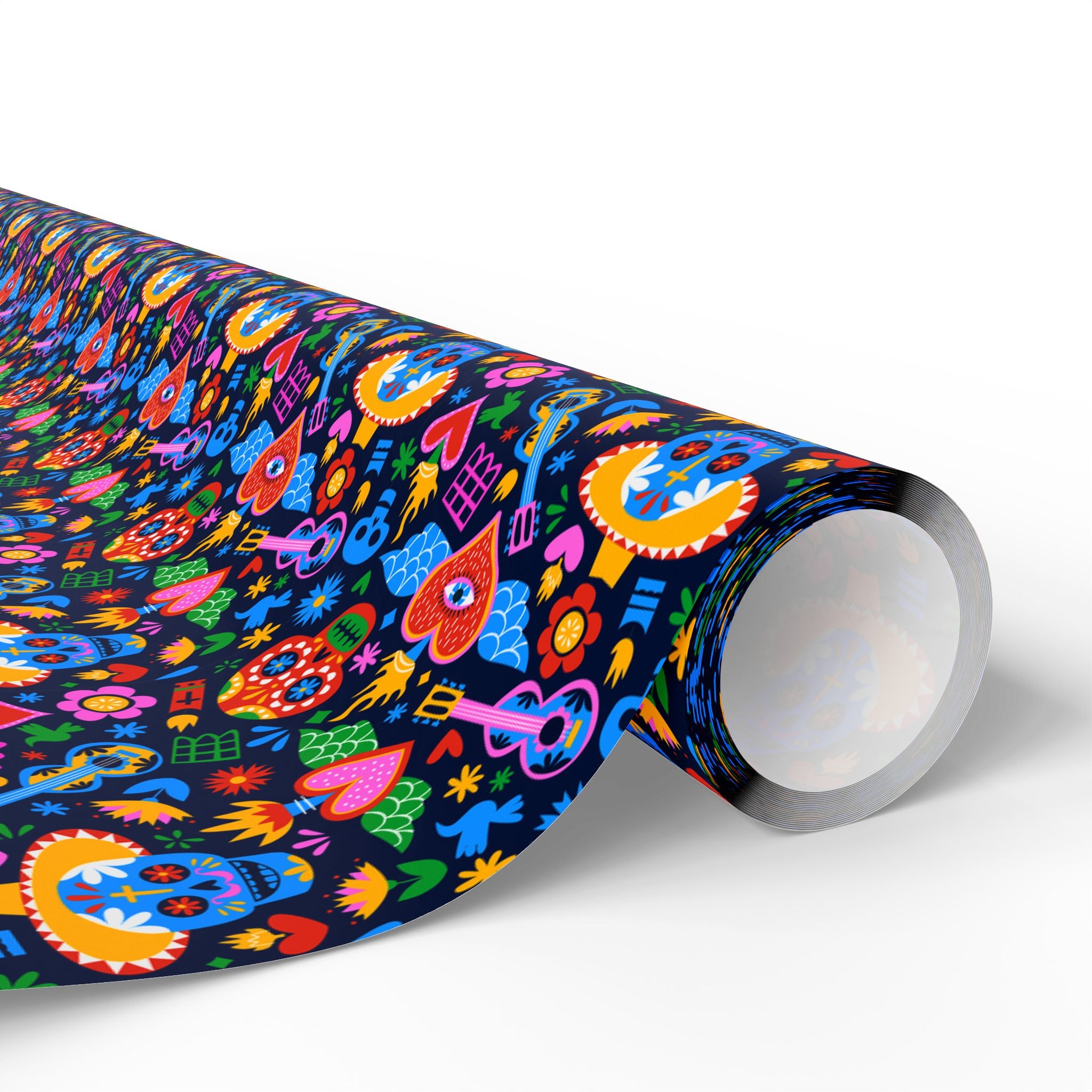 Day of the Dead Navy Sacred Heart Wrapping Paper | Holiday Gift Wrapping Paper Roll