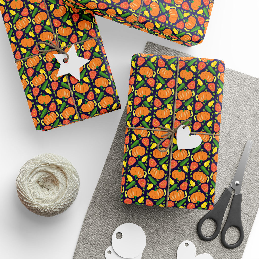 Thanksgiving Pumpkin Veggies Wrapping Paper | Holiday Gift Wrapping Paper Roll