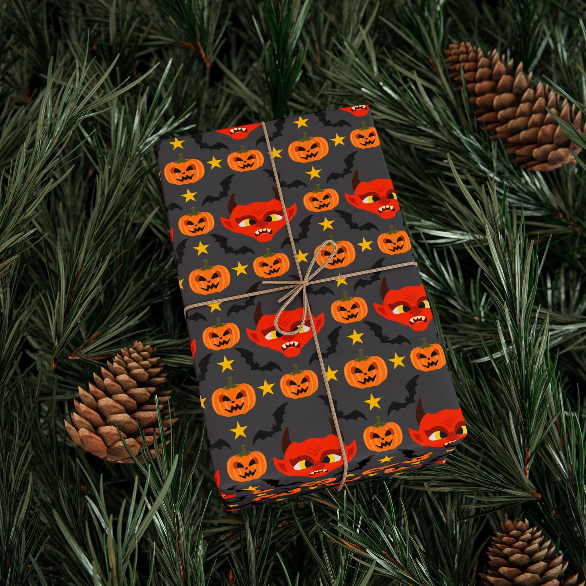 Halloween Pumpkin Devil Wrapping Paper | Holiday Gift Wrapping Paper Roll