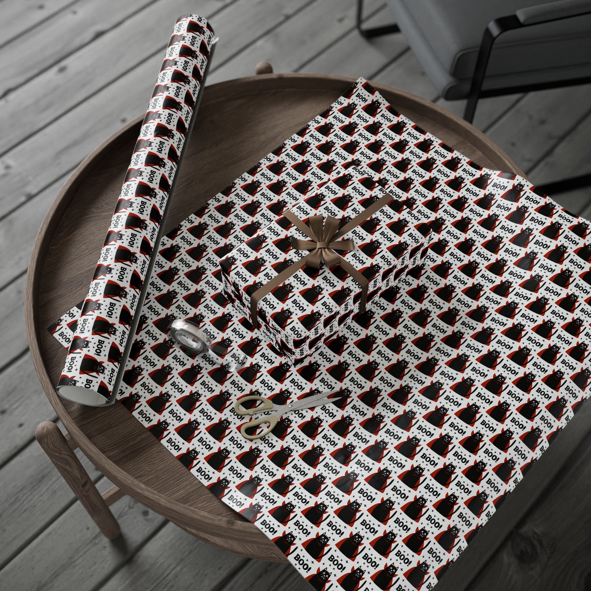 Halloween Vampire Cat Wrapping Paper | Holiday Gift Wrapping Paper Roll