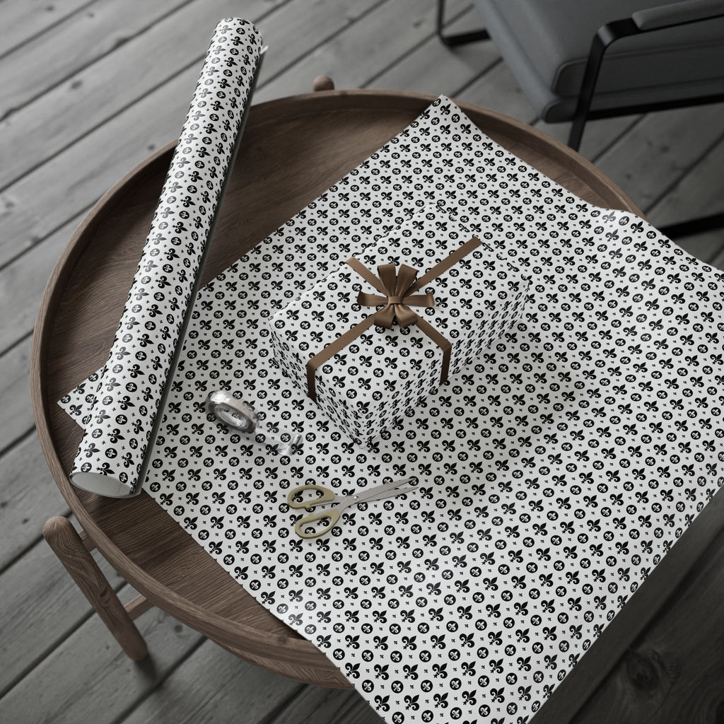 Mardis Gras Black & White Fleur De Lis Collage Wrapping Paper | Holiday Gift Wrapping Paper Roll