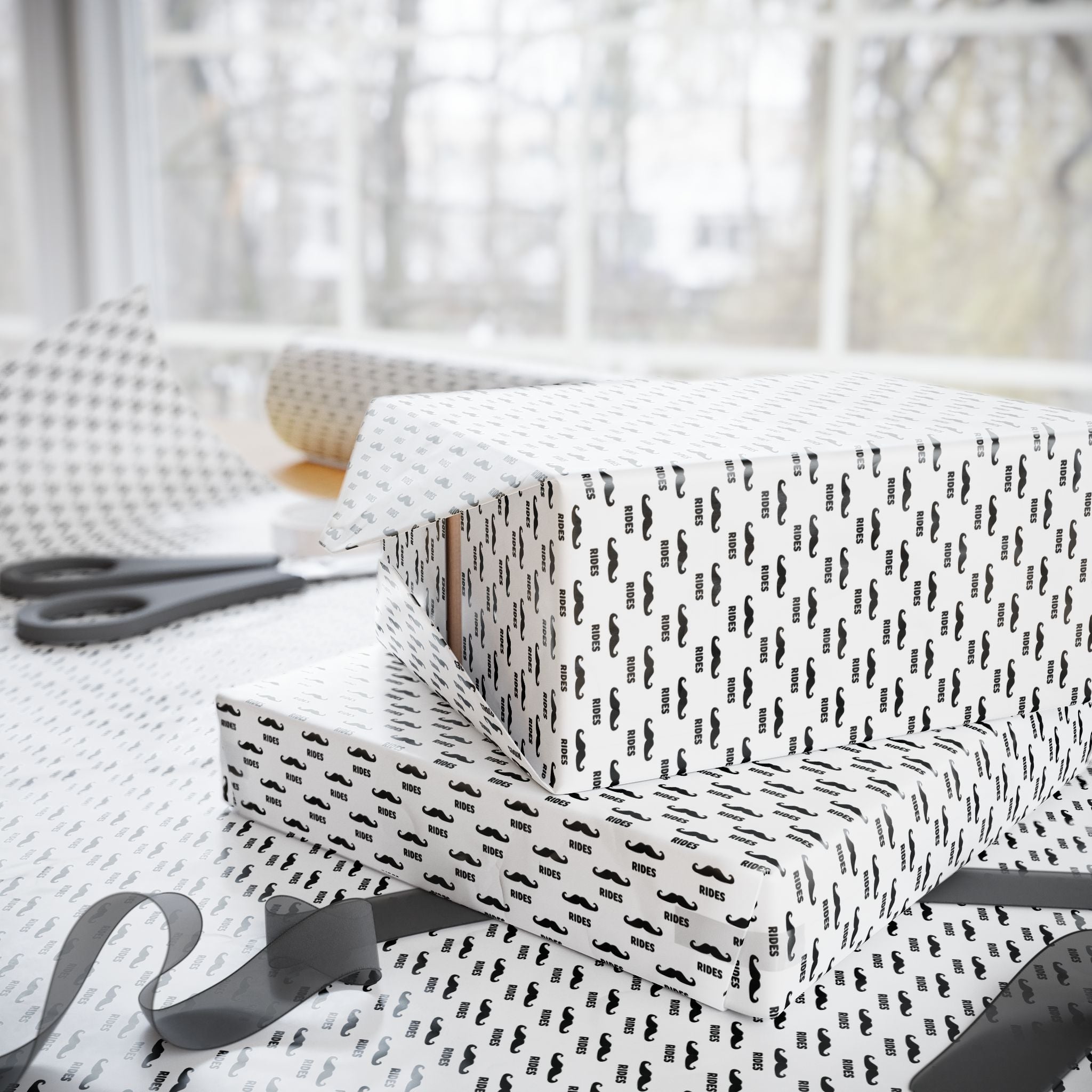 NSFW Free Mustache Rides on White Wrapping Paper - Holiday Gift Wrapping Paper Roll
