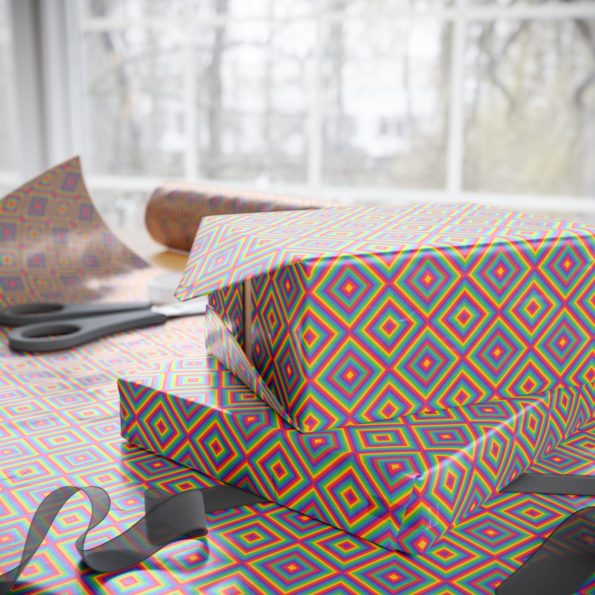 Gay Pride Psychedelic Geo Diamond Wrapping Paper Design | Holiday Gift Wrapping Paper Roll