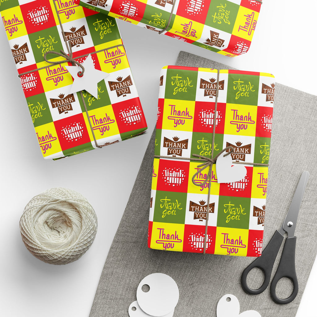 Thank You Four Square Wrapping Paper Design | Holiday Gift Wrapping Paper Roll