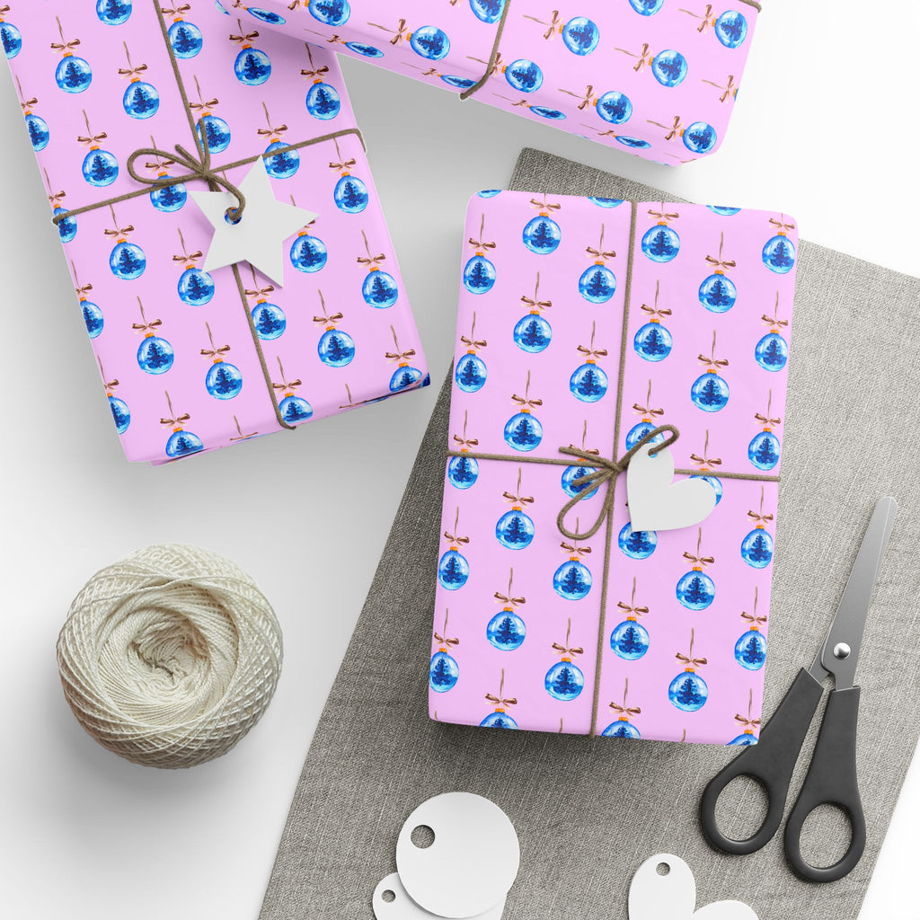 Christmas Glass Tree Ornaments Wrapping Paper | Holiday Gift Wrapping Paper Roll