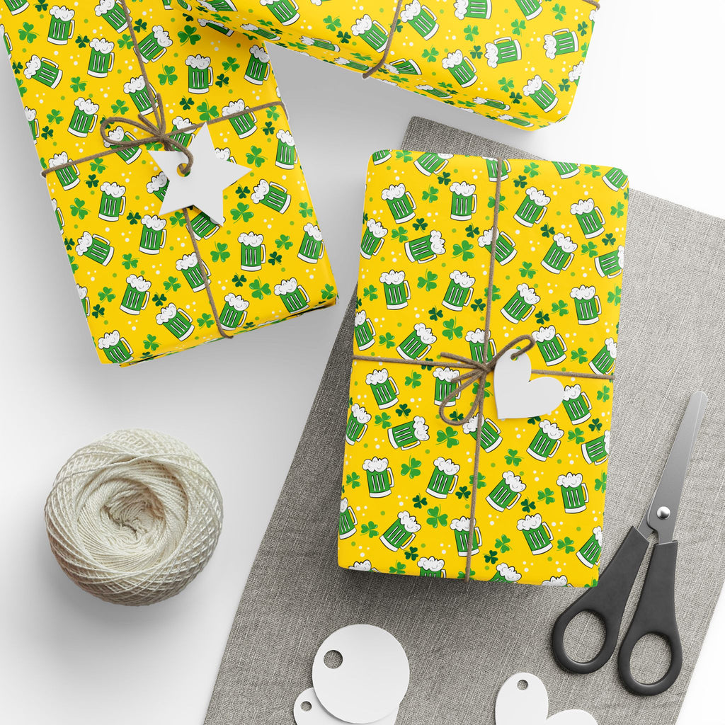 St Patrick's Day Green Beer Wrapping Paper | Holiday Gift Wrapping Paper Roll