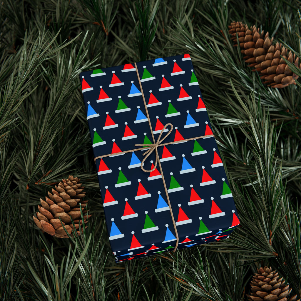 Christmas Multicolor Santa Hats Wrapping Paper | Holiday Gift Wrapping Paper Roll