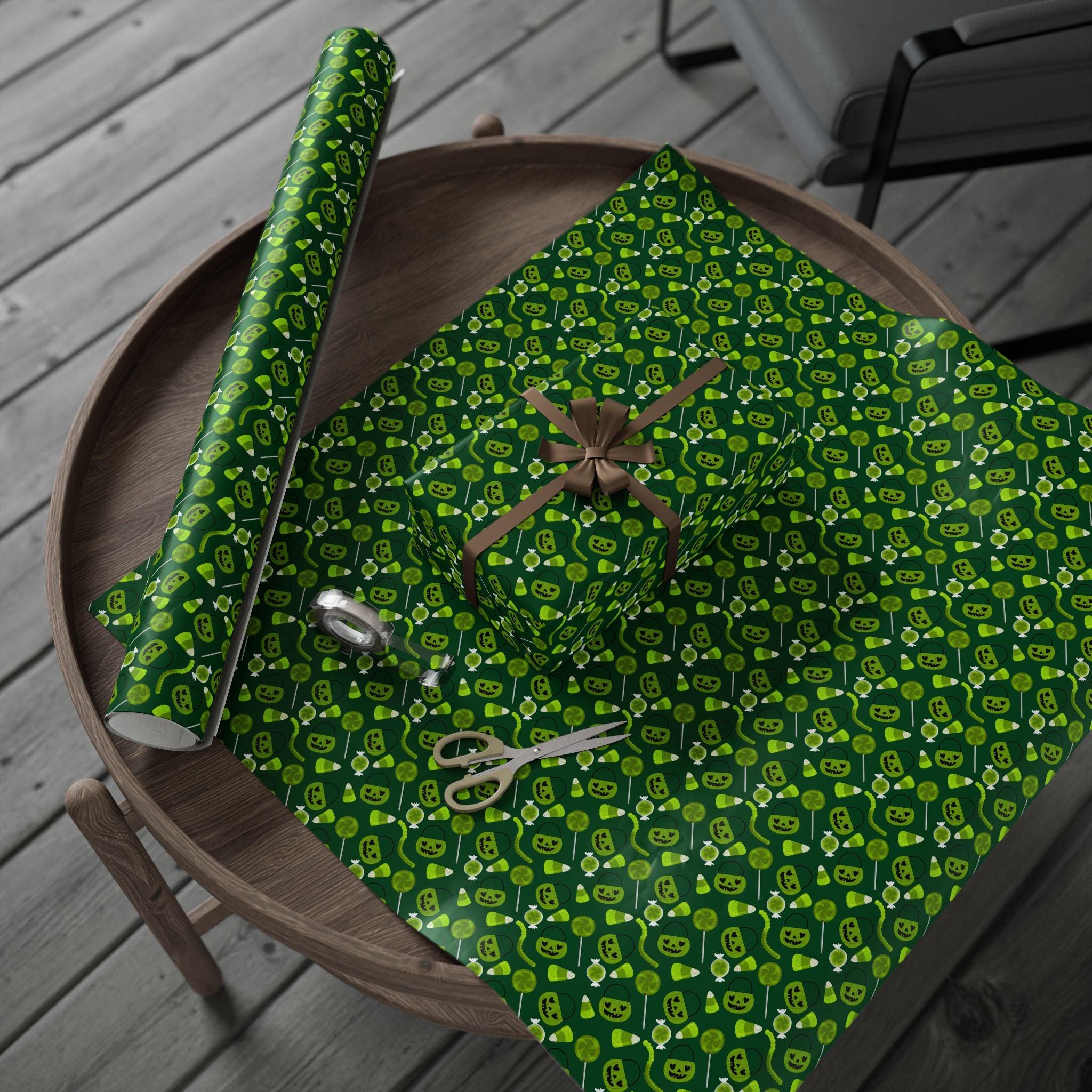 Halloween Green Candy Wrapping Paper | Holiday Gift Wrapping Paper Roll
