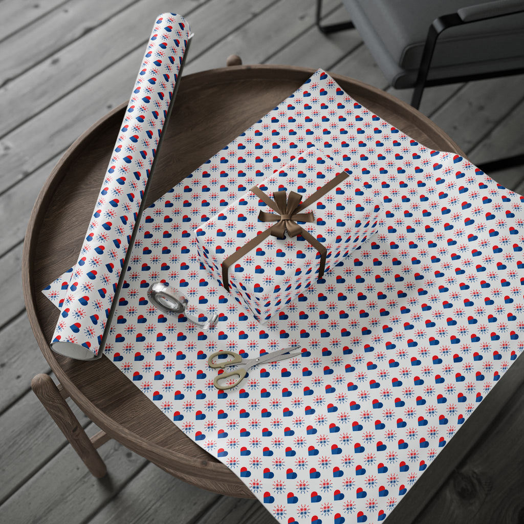 4th of July American Heart Wrapping Paper | Holiday Gift Wrapping Paper Roll