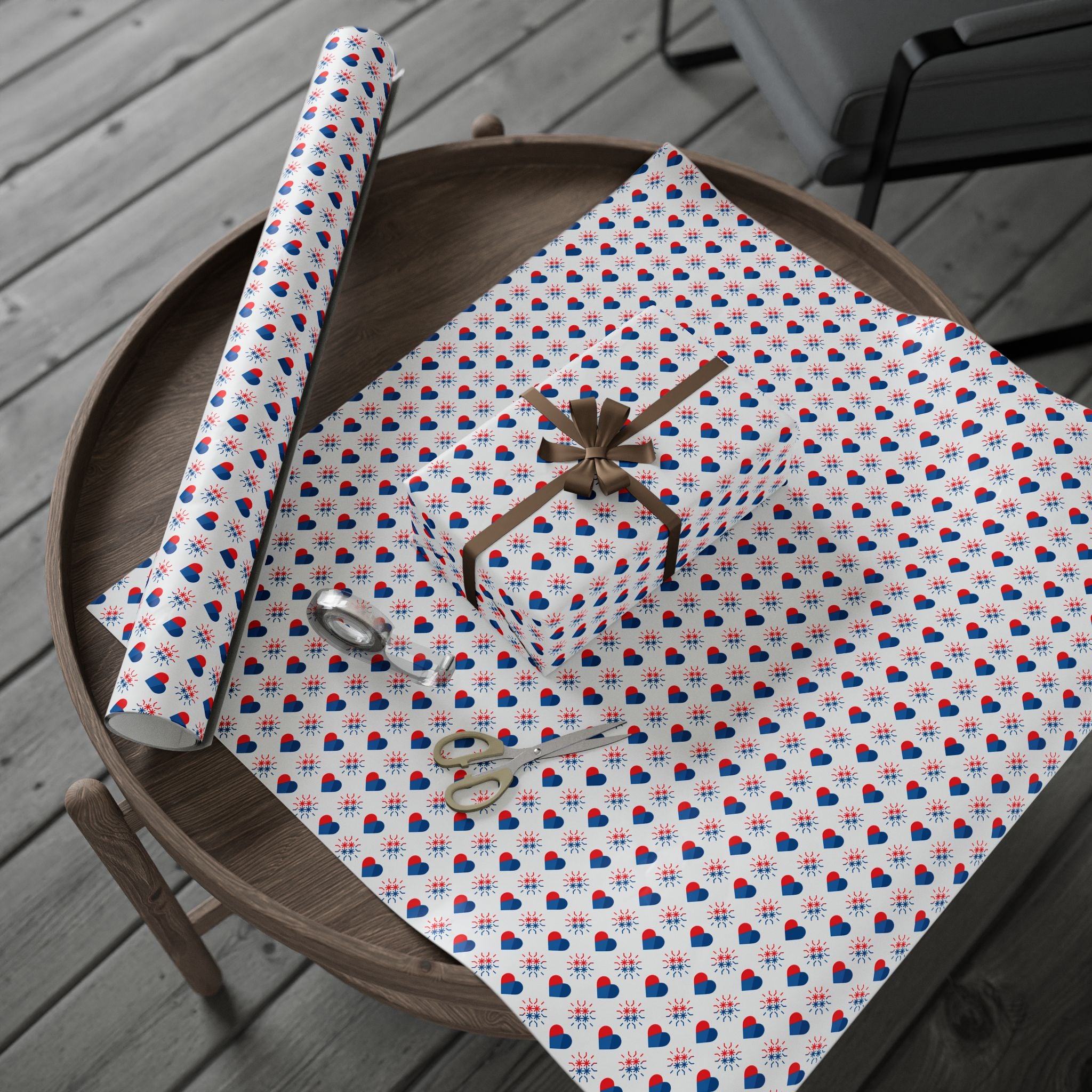 4th of July American Heart Wrapping Paper | Holiday Gift Wrapping Paper Roll