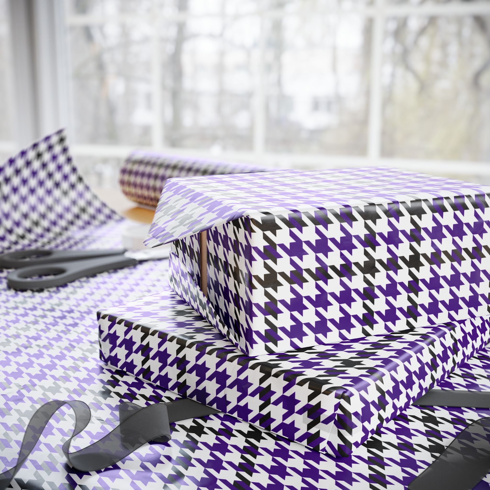 Houndstooth Wrapping Paper Design Purple 020 - Holiday Gift Wrapping Paper Roll